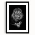 Framed wall art featuring a striking lion design, set against a black mat, showcasing vibrant colors and intricate details, perfect for wildlife enthusiasts.