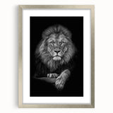 Framed wall art collection featuring a majestic lion design, presented in a silver frame with a mat, perfect for adding a touch of wildlife elegance to any decor.