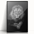 Framed acrylic wall art featuring a striking close-up of a lion design, set against a sleek black border, perfect for animal lovers and wildlife decor enthusiasts.