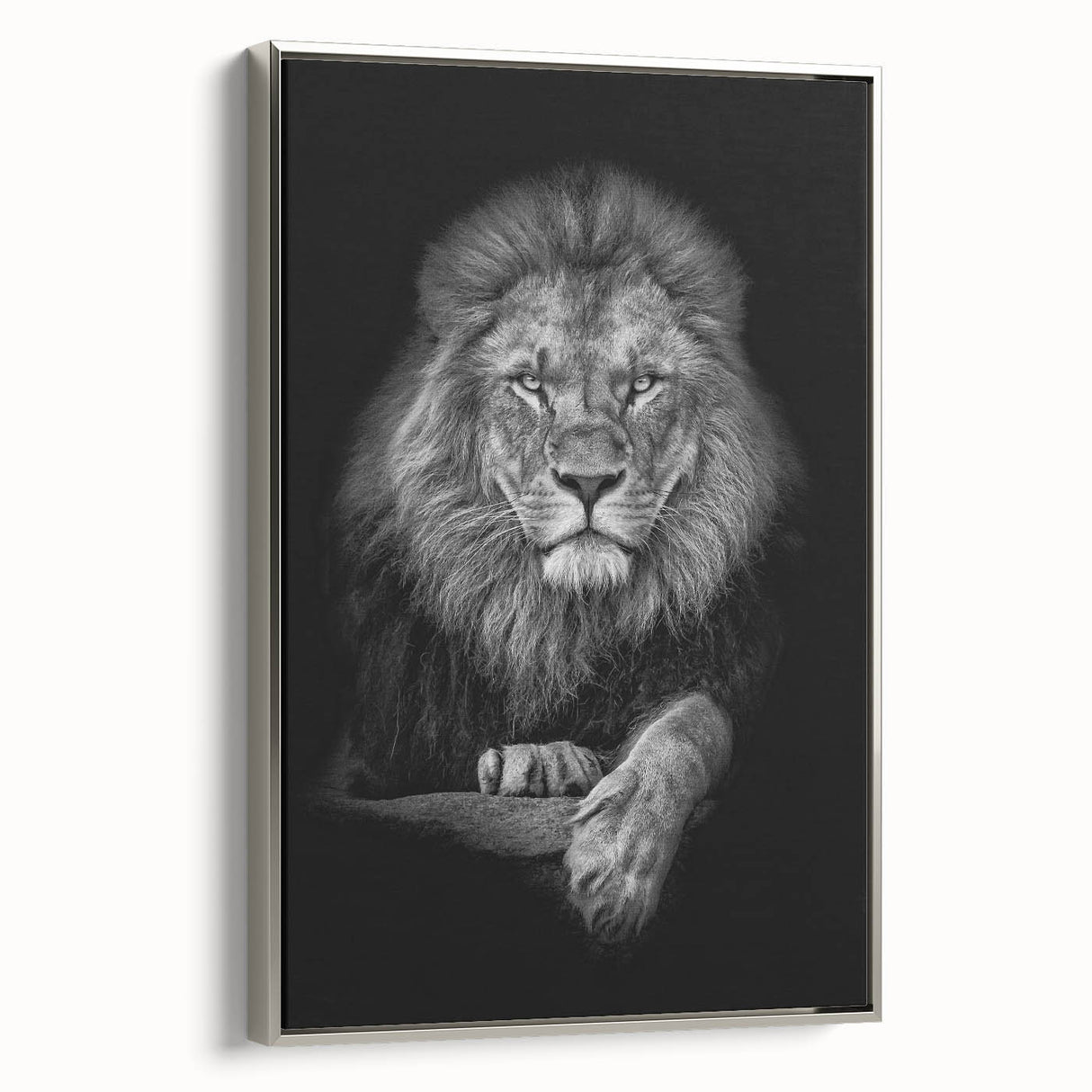 Framed canvas wall art depicting a majestic lion in profile, showcasing intricate details and rich colors, perfect for wildlife enthusiasts and home decor.