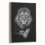 Framed canvas wall art depicting a majestic lion in profile, showcasing intricate details and rich colors, perfect for wildlife enthusiasts and home decor.