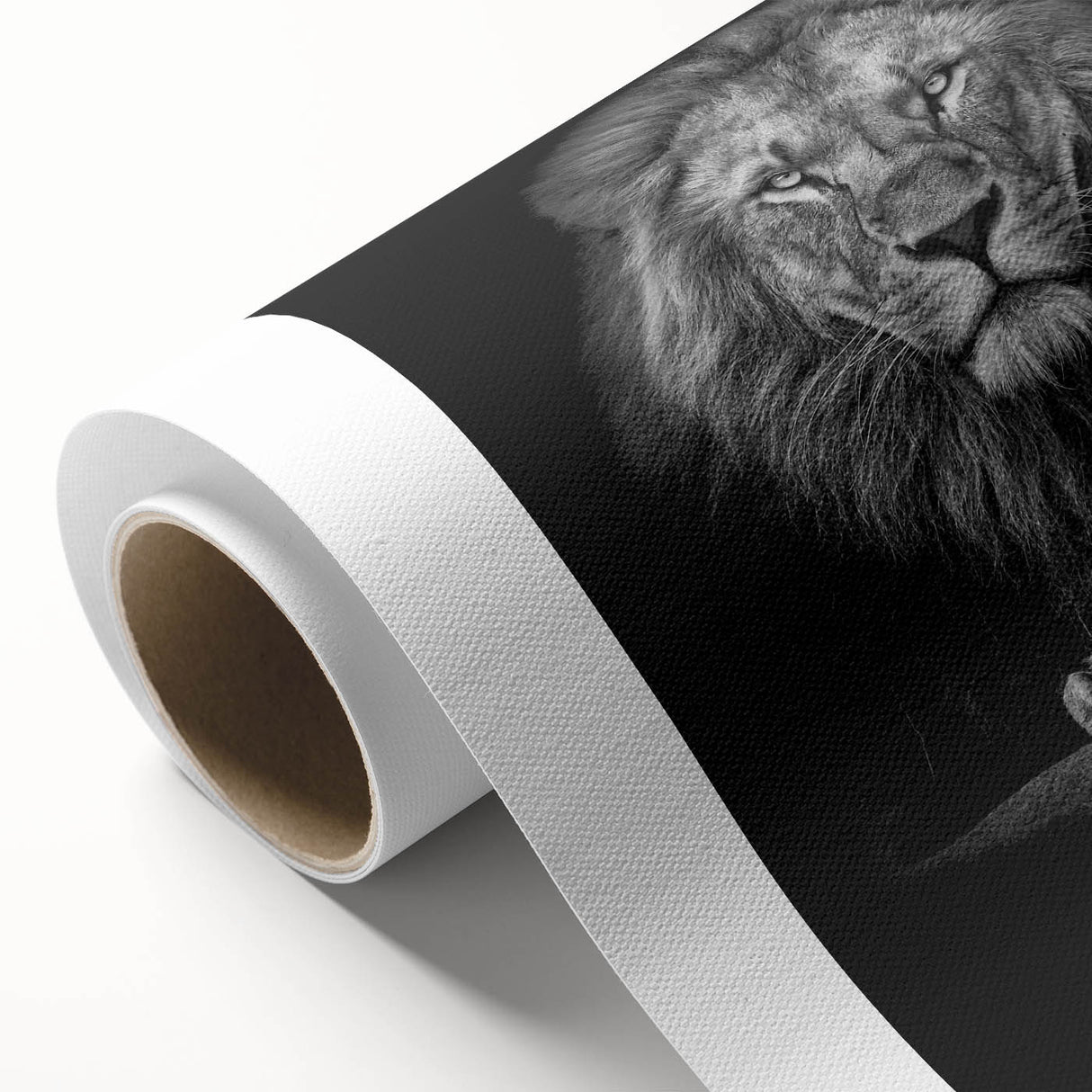 Vibrant rolled canvas wall art depicting a majestic lion in a wild African landscape, showcasing rich colors and intricate details, perfect for animal lovers.