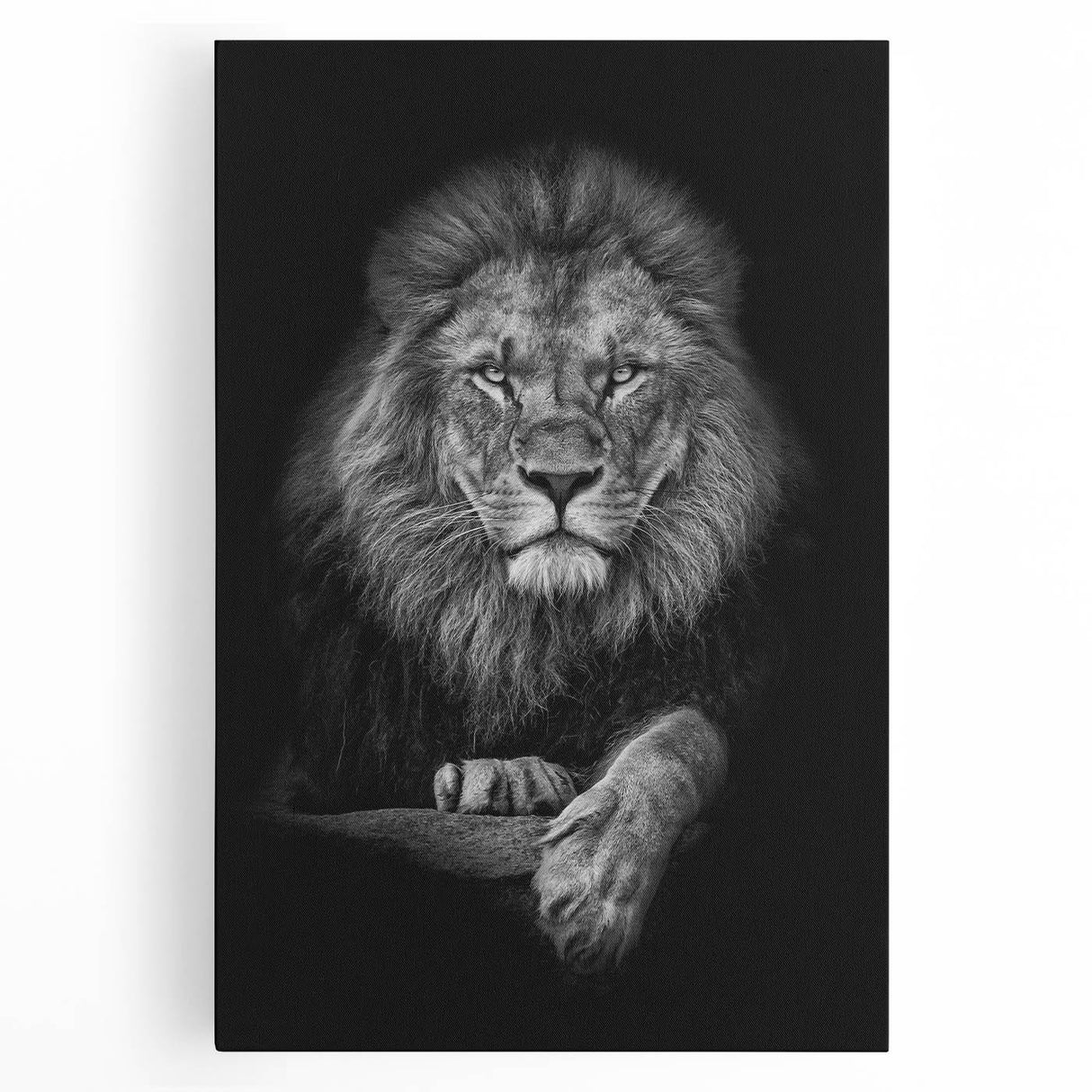 Majestic lion wall art on stretched canvas, showcasing intricate details and vibrant colors, perfect for adding a wild touch to home decor.