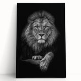 Stretched canvas wall art featuring a majestic lion design in vibrant colors, perfect for enhancing home decor with a touch of wildlife elegance.