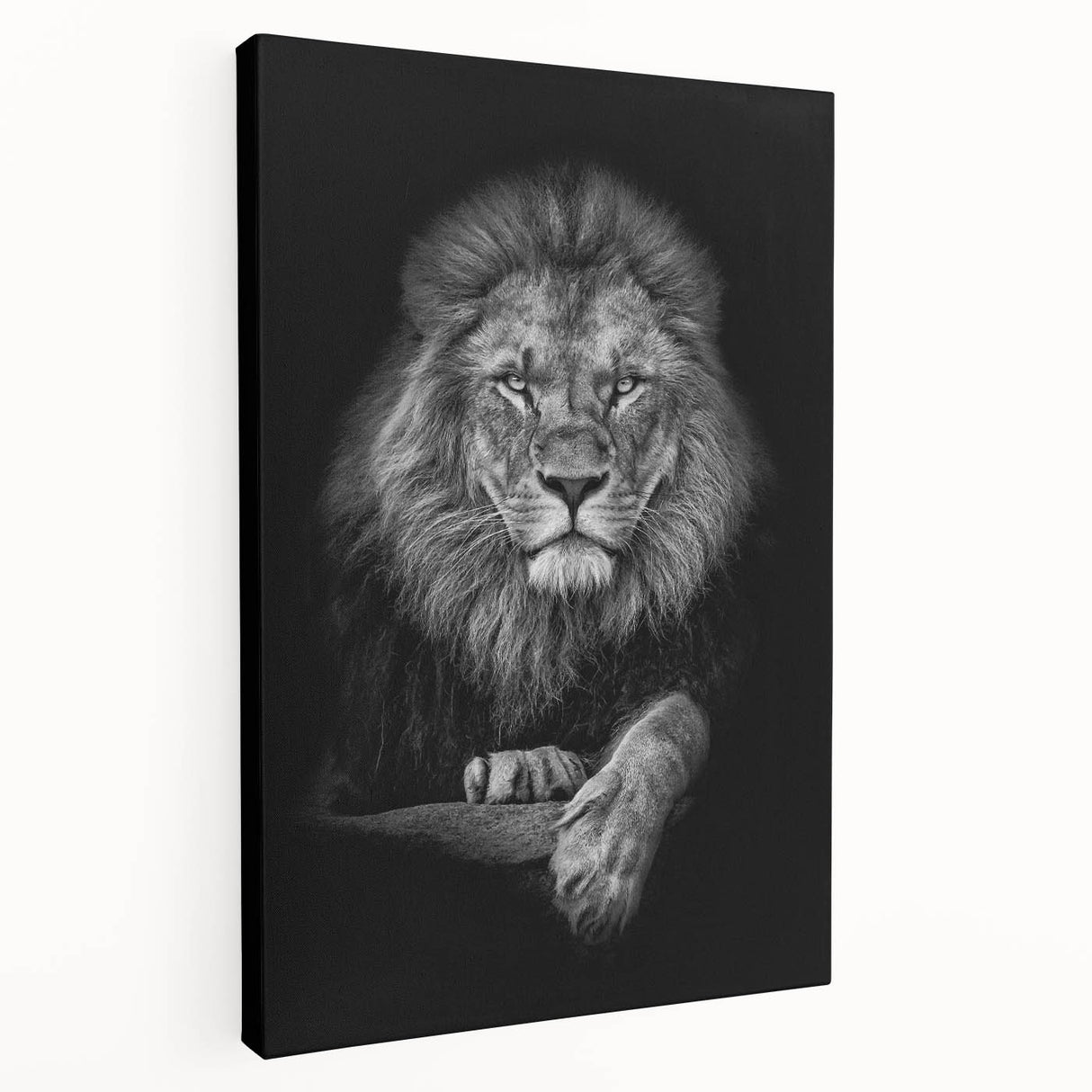 Stretched canvas wall art depicting a majestic lion in a side view, showcasing rich golden and brown tones, perfect for wildlife enthusiasts' home decor.