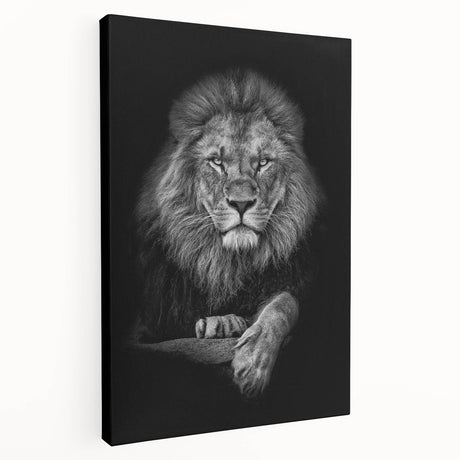 Stretched canvas wall art depicting a majestic lion in a side view, showcasing rich golden and brown tones, perfect for wildlife enthusiasts' home decor.