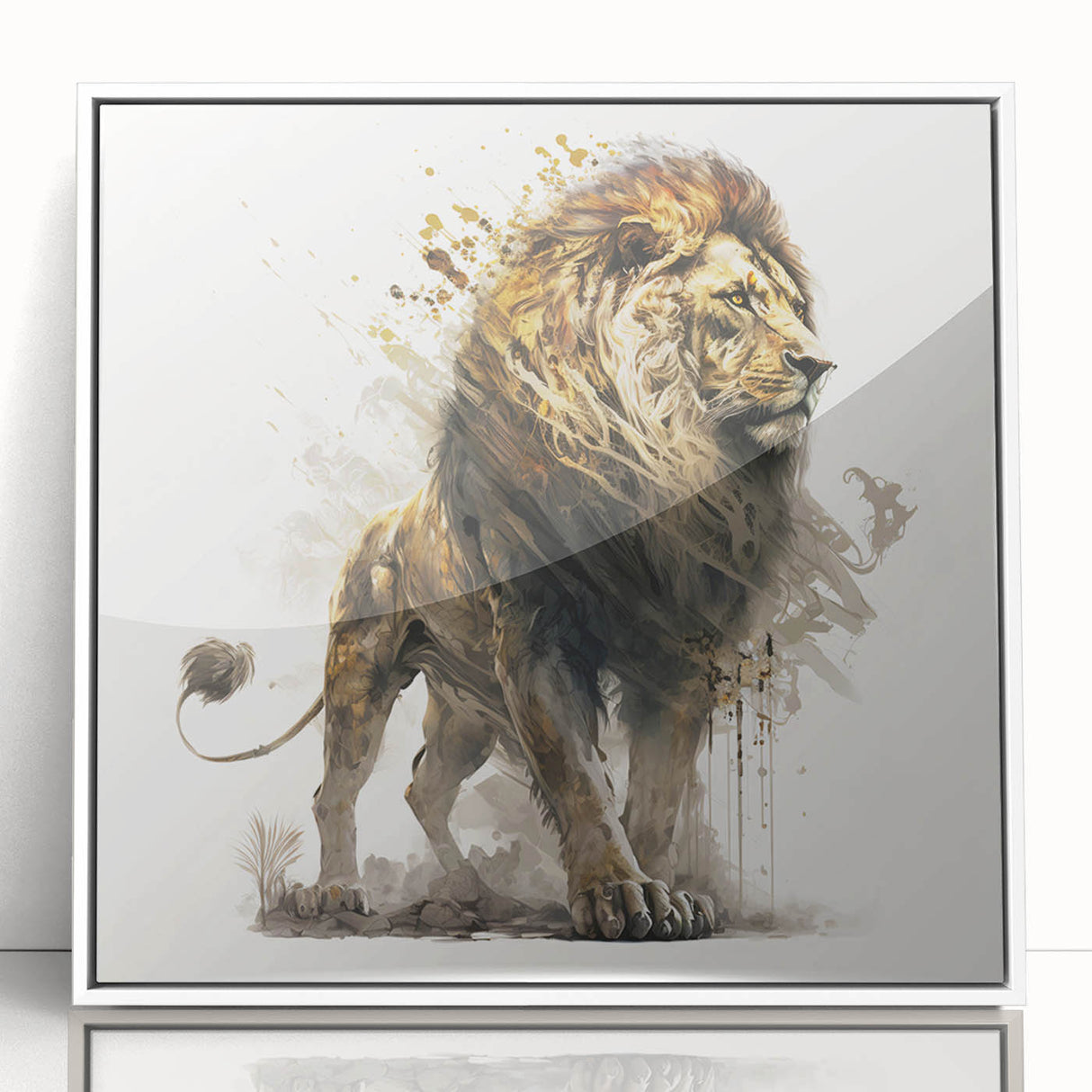 Framed wall art featuring a majestic lion design, showcasing vibrant colors and intricate details, ideal for wildlife enthusiasts and home decor lovers.