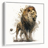 Framed canvas wall art featuring a striking lion design with vibrant colors, ideal for animal lovers. The artwork showcases intricate details and a modern aesthetic, perfect for home decor.