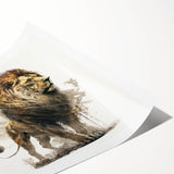 Vibrant rolled print showcasing a majestic lion in a wild African landscape, perfect for wildlife enthusiasts and home decor, presented in a protective tube.