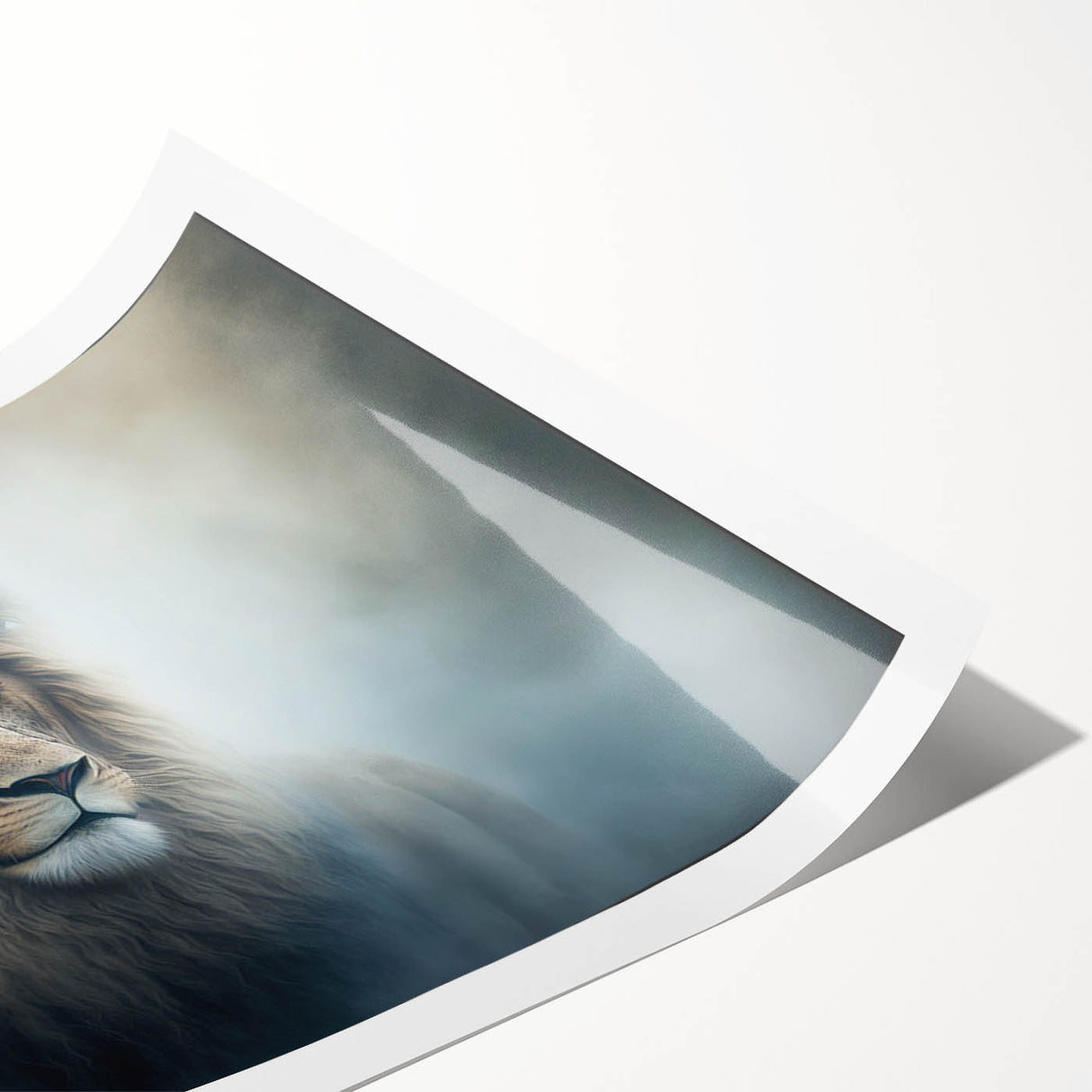 Close-up of a rolled canvas print showcasing a vibrant lion design, part of a wildlife wall art collection, highlighting intricate details and rich colors, perfect for home decor.