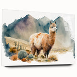 Side view of a llama and alpaca wall art design printed on acrylic glass, showcasing vibrant colors and detailed textures, perfect for animal lovers' home decor.