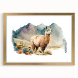 Llama and alpaca wall art framed in gold, showcasing intricate designs with a mat, ideal for animal lovers and modern home decor. Perfect for adding a unique touch to any living space.