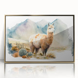 Framed wall art featuring a front view of a llama and alpaca design, set in a stylish gold frame, perfect for adding a unique touch to home decor.