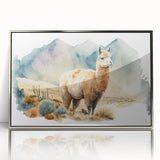 Framed wall art featuring a sleek silver-acrylic design of a llama and alpaca, perfect for modern decor, showcasing vibrant colors and intricate details.