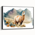 Framed wall art featuring a side view of a llama and alpaca design, showcasing vibrant colors and intricate details, perfect for animal lovers and home decor enthusiasts.