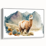 Framed canvas wall art showcasing a side view of a llama and alpaca design, featuring vibrant colors and intricate details, perfect for animal lovers and home decor enthusiasts.