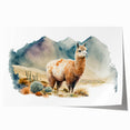 Llama and alpaca wall art design on a rolled print, showcasing vibrant colors and intricate details, perfect for animal lovers and home decor enthusiasts.