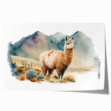 Llama and alpaca wall art design on a rolled print, showcasing vibrant colors and intricate details, perfect for animal lovers and home decor enthusiasts.