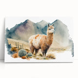 Vibrant stretched canvas wall art depicting a whimsical llama and alpaca design, featuring playful colors and intricate details, perfect for animal lovers' decor.