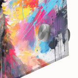 Close-up view of a vibrant acrylic glass wall art piece showcasing a llama and alpaca design, perfect for animal lovers' home decor.