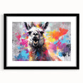 Framed wall art collection featuring a sleek black mat and front view of an elegant llama and alpaca design, ideal for animal lovers and modern decor.