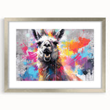 Framed wall art featuring a whimsical llama and alpaca design in a silver frame, accented with a mat, perfect for adding charm to any space.
