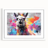 Wall art collection featuring a whimsical llama and alpaca design, framed with a white mat, perfect for enhancing home decor with a playful touch.