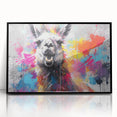 Framed acrylic wall art featuring a llama and alpaca design, set against a sleek black frame, ideal for adding a touch of wildlife decor to modern interiors.