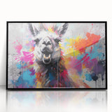 Framed acrylic wall art featuring a llama and alpaca design, set against a sleek black frame, ideal for adding a touch of wildlife decor to modern interiors.