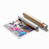 Llama and alpaca wall art print showcasing vibrant colors and intricate designs, rolled up for easy shipping and display in any modern decor.