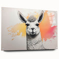 Side view of a llama and alpaca wall art collection printed on acrylic glass, showcasing vibrant colors and intricate designs, perfect for animal lovers’ decor.