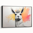Framed canvas wall art showcasing a black side view of a llama and alpaca design, perfect for animal lovers, adding a modern touch to home decor.