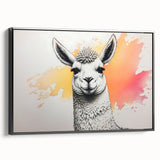 Framed canvas wall art showcasing a black side view of a llama and alpaca design, perfect for animal lovers, adding a modern touch to home decor.
