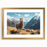 Llama and alpaca-themed wall art collection in a gold frame and mat, showcasing vibrant animal designs, perfect for adding a touch of whimsy to home decor.