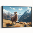 Framed wall art featuring a side view of a llama and alpaca design, showcasing vibrant colors and intricate details in a modern decor style. Perfect for animal lovers and home decoration.