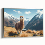 Framed canvas wall art featuring a striking side view of a llama with a detailed alpaca design, showcasing vibrant colors and textures, perfect for animal lovers.