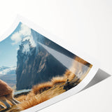 Vibrant wall art print featuring a whimsical design of a llama and an alpaca in a colorful landscape, perfect for animal lovers and home décor enthusiasts.