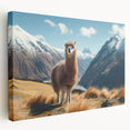 Stretched canvas wall art showcasing a vibrant side view of a llama and alpaca design, featuring earthy tones and intricate details, perfect for animal lovers.