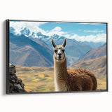 Framed canvas wall art showcasing a black and white llama and alpaca design, perfect for animal lovers, adding a stylish touch to home decor.