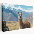 Stretched canvas wall art showcasing a side view of a llama and alpaca design in vibrant colors, perfect for animal lovers and home decor enthusiasts.