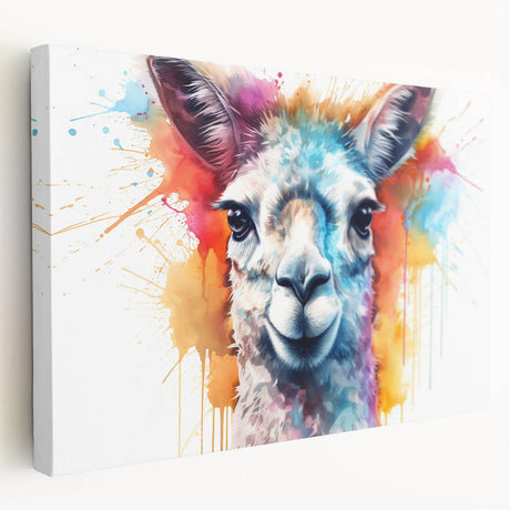 Llama and alpaca wall art collection on stretched canvas, showcasing vibrant colors and intricate details in a side view, perfect for animal lovers' home decor.