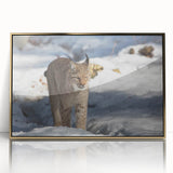 Framed wall art showcasing a stunning lynx design with intricate details, set in a gold-accented acrylic frame, perfect for wildlife enthusiasts.