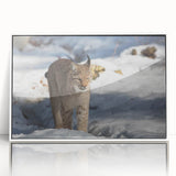 Framed wall art featuring a striking lynx design in a sleek white frame, showcasing vibrant colors and intricate detailing, perfect for animal lovers and home decor enthusiasts.