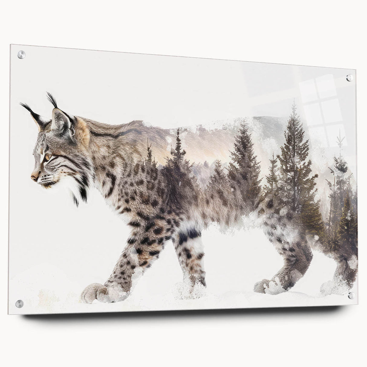 Lynx wall art print on acrylic glass showcasing a side view design, featuring vibrant colors and intricate details, ideal for wildlife enthusiasts.