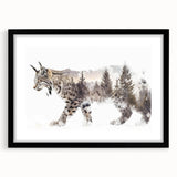 Lynx wall art design framed with a black mat, showcasing a striking depiction of wildlife in a modern style, perfect for nature enthusiasts' decor.