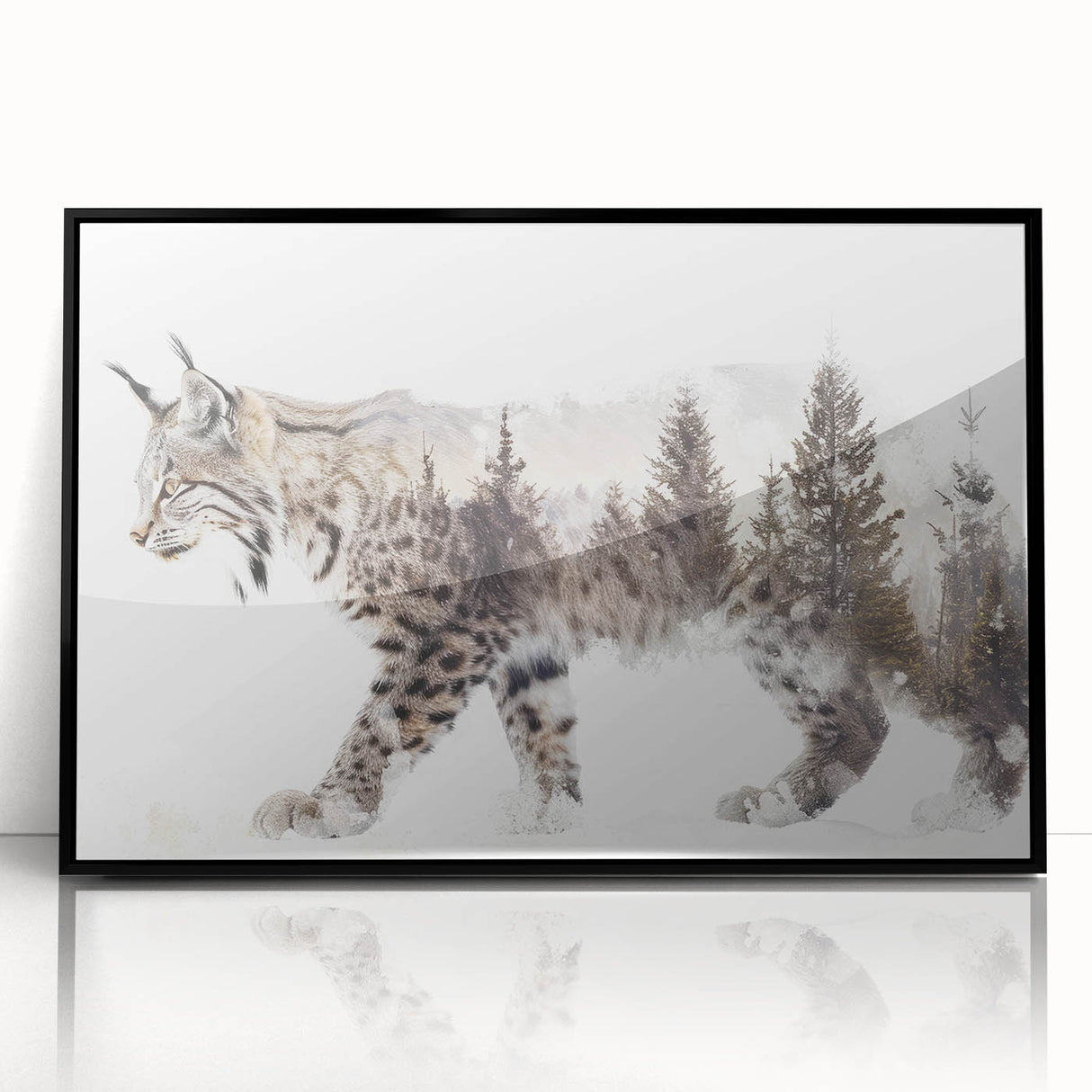 Framed acrylic wall art featuring a majestic lynx design in vibrant colors, showcasing the animal's striking features and natural habitat, ideal for wildlife enthusiasts.
