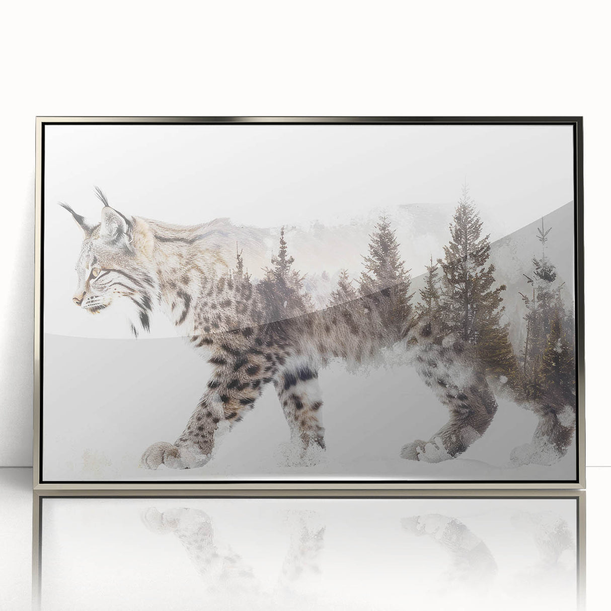 Framed acrylic wall art featuring a stunning lynx design, showcasing intricate details and vibrant colors, perfect for adding a touch of wildlife elegance to any interior decor.