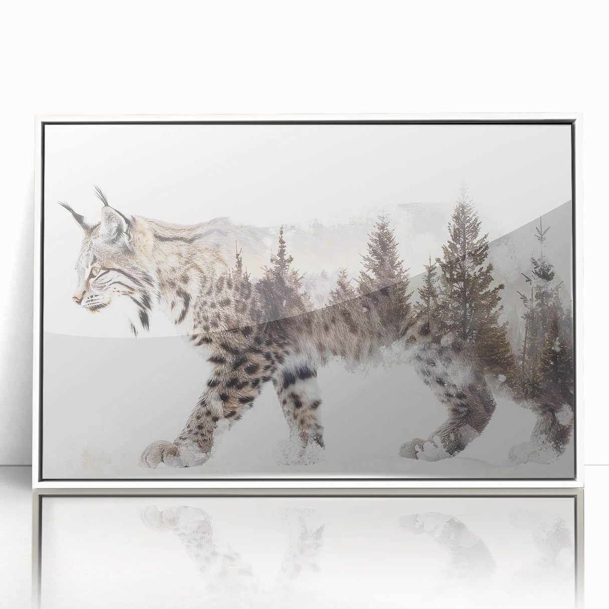 Framed wall art featuring a majestic lynx design in vibrant colors, set against a white background, highlighting its striking features and natural beauty.