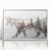 Framed wall art featuring a majestic lynx design in vibrant colors, set against a white background, highlighting its striking features and natural beauty.