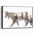 Framed canvas wall art featuring a majestic lynx design in a black frame, showcasing detailed fur textures and vivid colors, ideal for wildlife decor enthusiasts.